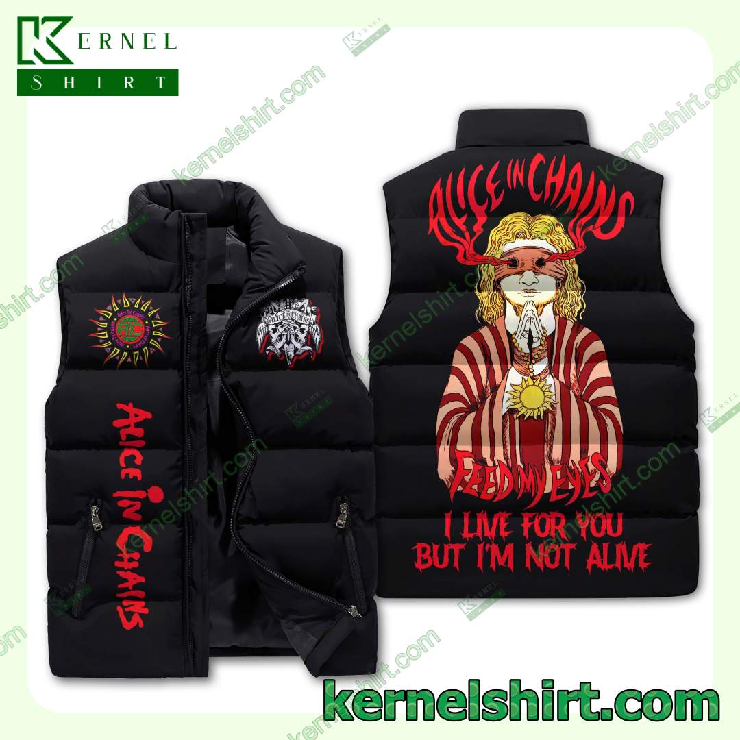 Alice In Chains Feed My Eyes I Live For You But I'm Not Alive Men's Puffer Vest