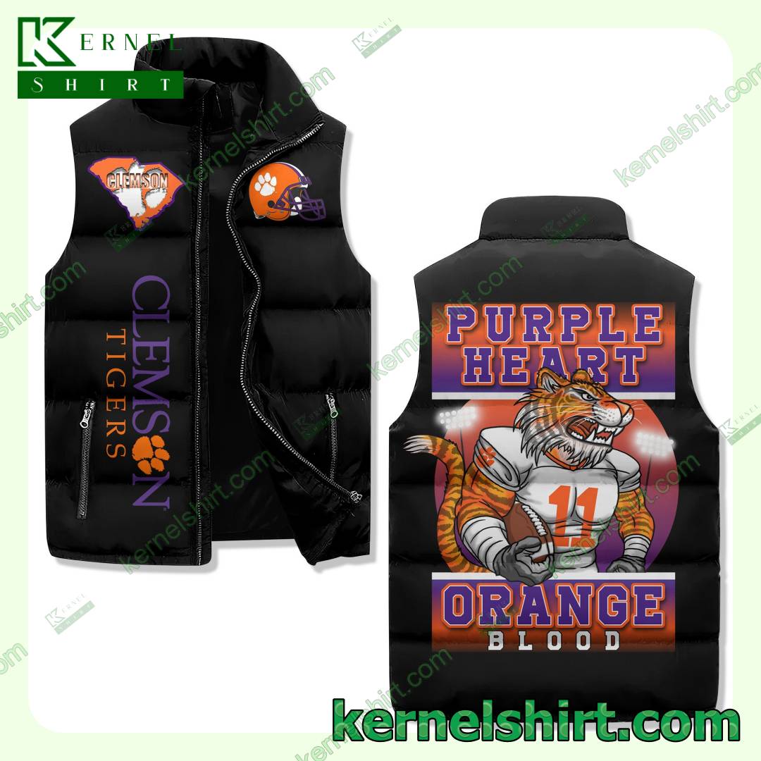 Clemson Tigers Purple Heart Orange Blood Winter Puffer Coat Vest