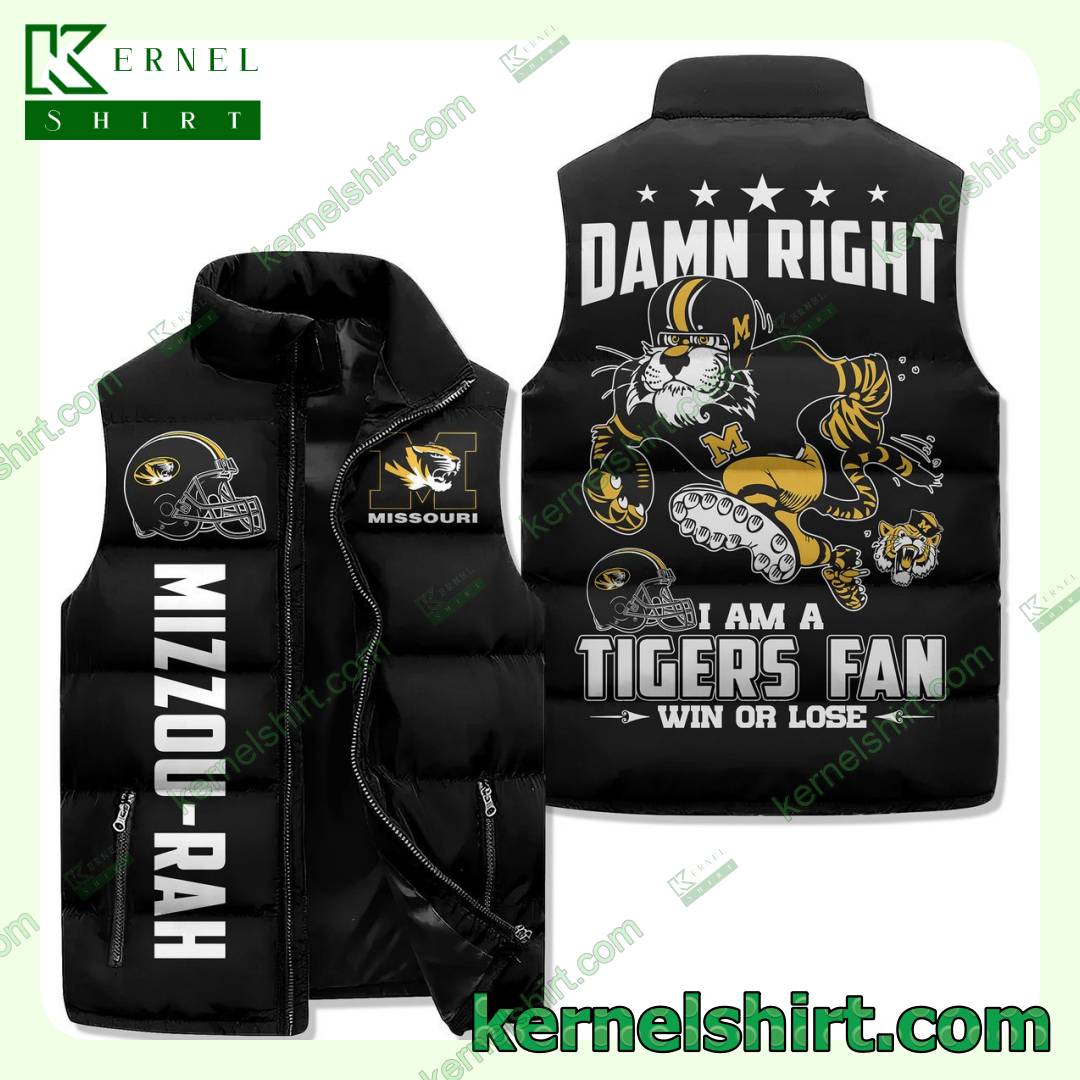 Damn Right I Am A Missouri Tigers Fan Win Or Lose Quilted Puffer Vest