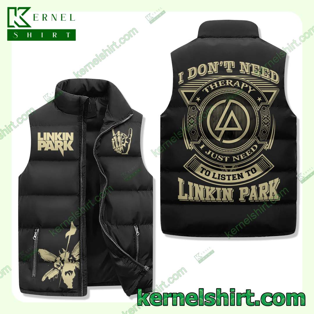 I Don't Need Therapy I Just Need To Listen Linkin Park Sleeveless Padded Jacket Coat