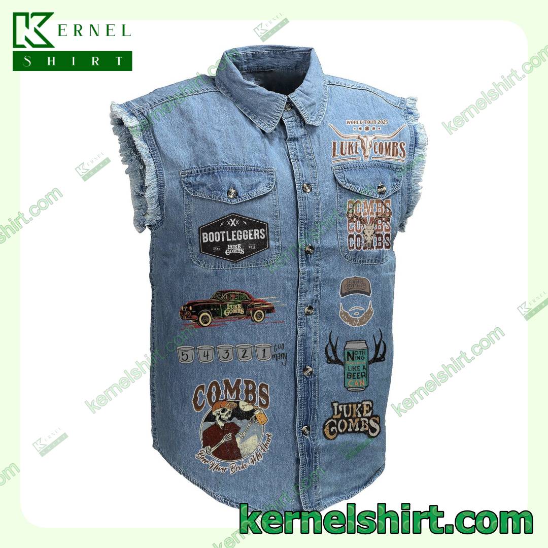 Fast Shipping Luke Combs I Ain't Here For A Long Time Denim Jean Vest Jacket