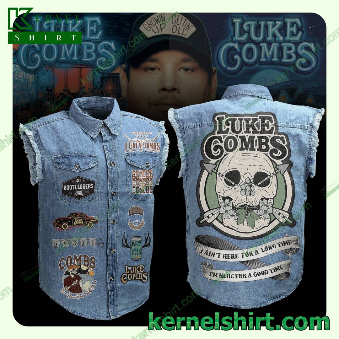 Luke Combs I Ain't Here For A Long Time Denim Jean Vest Jacket