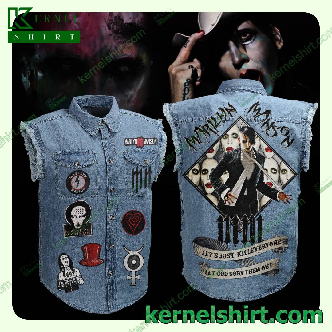 Marilyn Manson Let's Just Kill Everyone Denim Jean Vest Jacket
