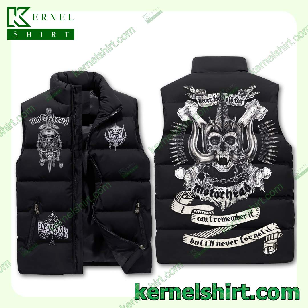 Never Too Old For Motorhead I Can't Remember It Sleeveless Padded Jacket Coat