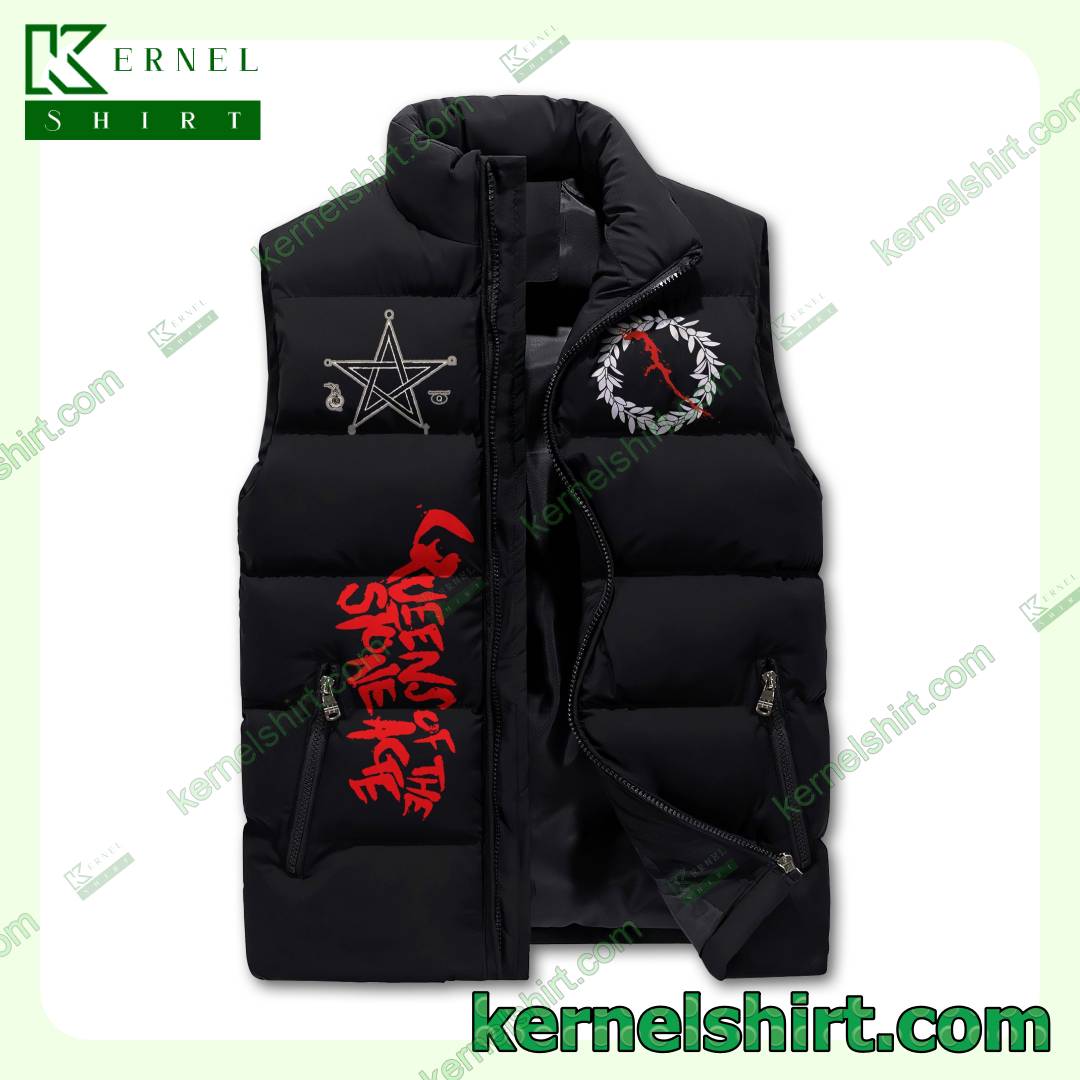 Queens Of The Stone Age Skull I Want Something Good To Die For Winter Puffer Vest a