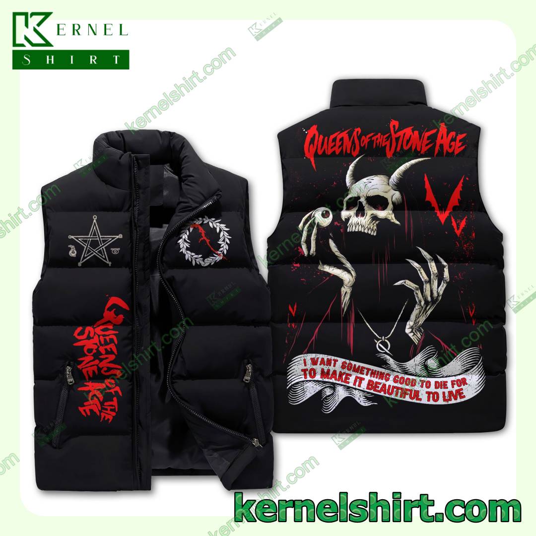 Queens Of The Stone Age Skull I Want Something Good To Die For Winter Puffer Vest