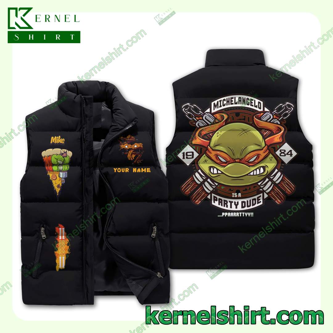 Teenage Mutant Ninja Turtles Michelangelo Party Dude Personalized Men's Puffer Vest